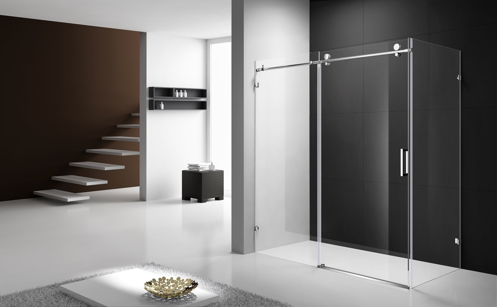 ROMA SL1 WALL TO WALL FRAMELESS SLIDING DOOR CHROME