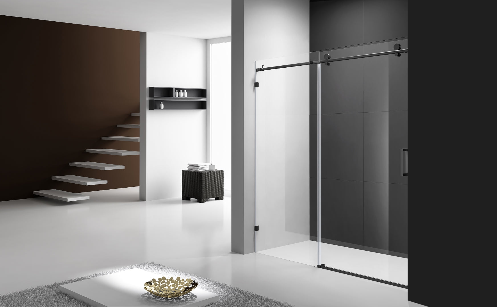 ROMA SL1 WALL TO WALL FRAMELESS SLIDING DOOR MATTE BLACK