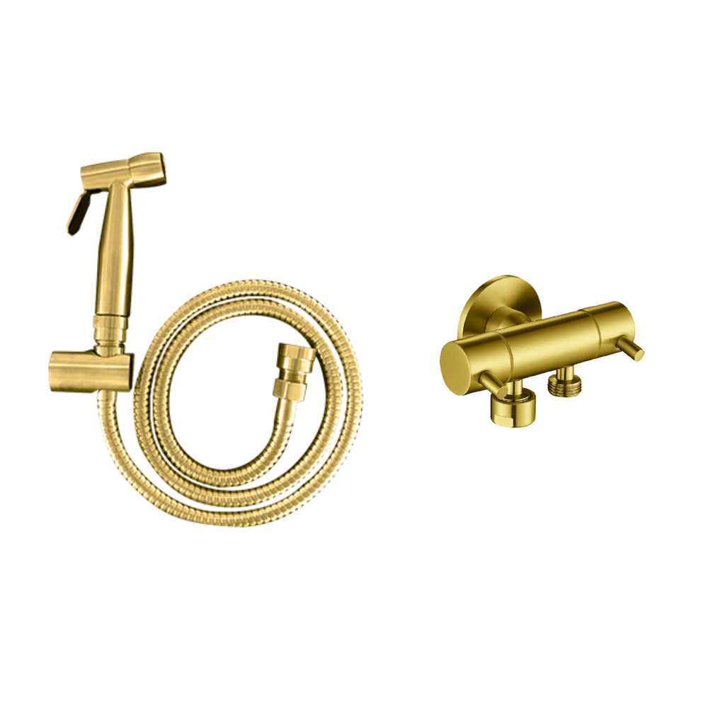 LINKWARE TRIGGER SPRAY WITH REINFORCED HOSE AND DUAL MINI CISTERN COCK 1200MM GOLD