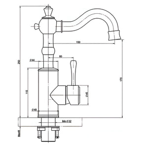 LINKWARE AUGUSTINE LEAD FREE BASIN MIXER 250MM BLACK