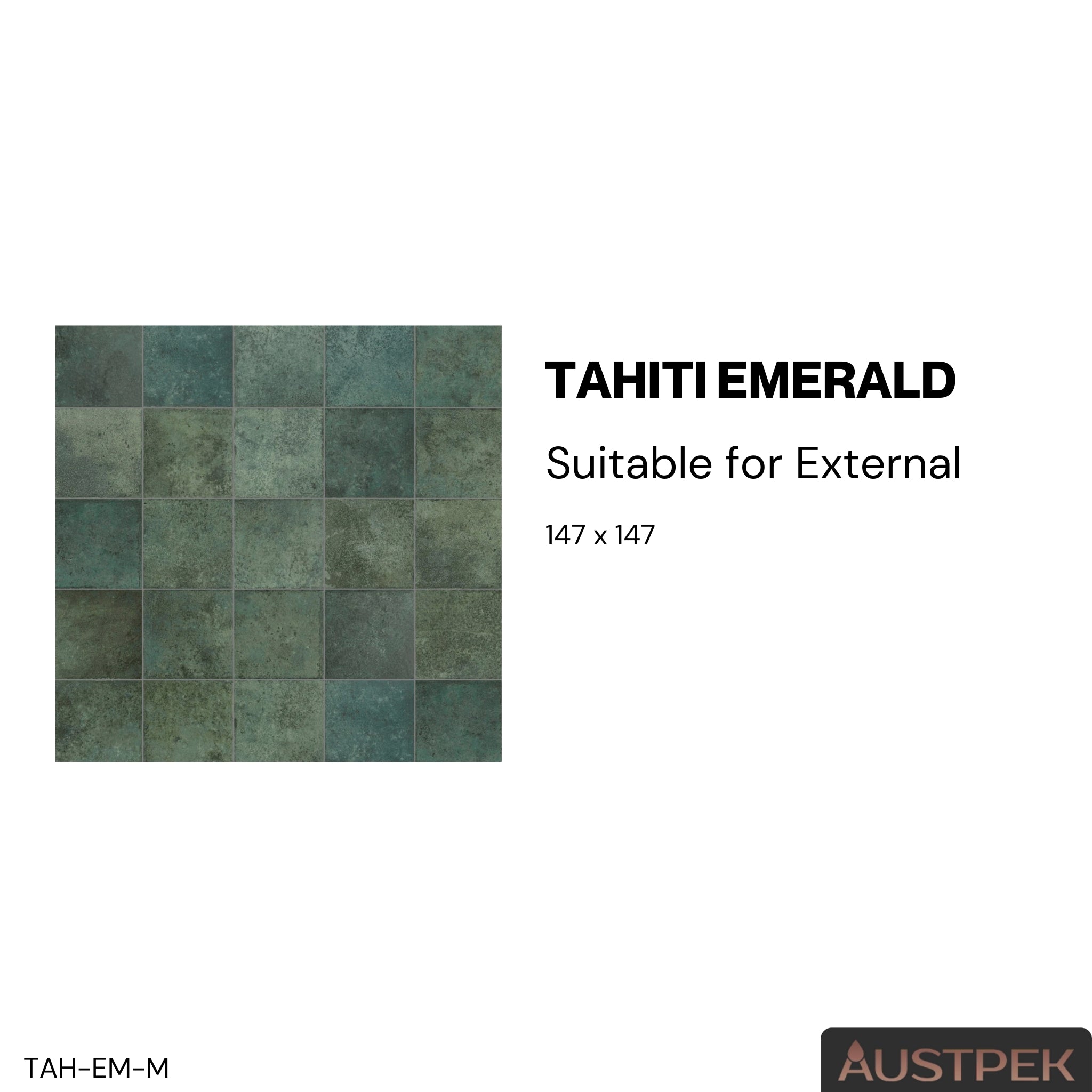 DUNE CERAMICA TAHITI EMERALD MATTE 147X147MM SQUARE TILE (PER BOX)