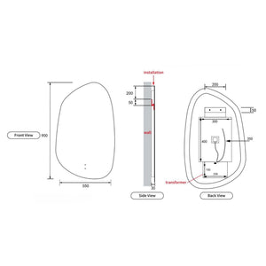 AULIC TARCOOLA ASYMMETRICAL FRAMELESS LED MIRROR 3 COLOUR LIGHTS 550X900MM
