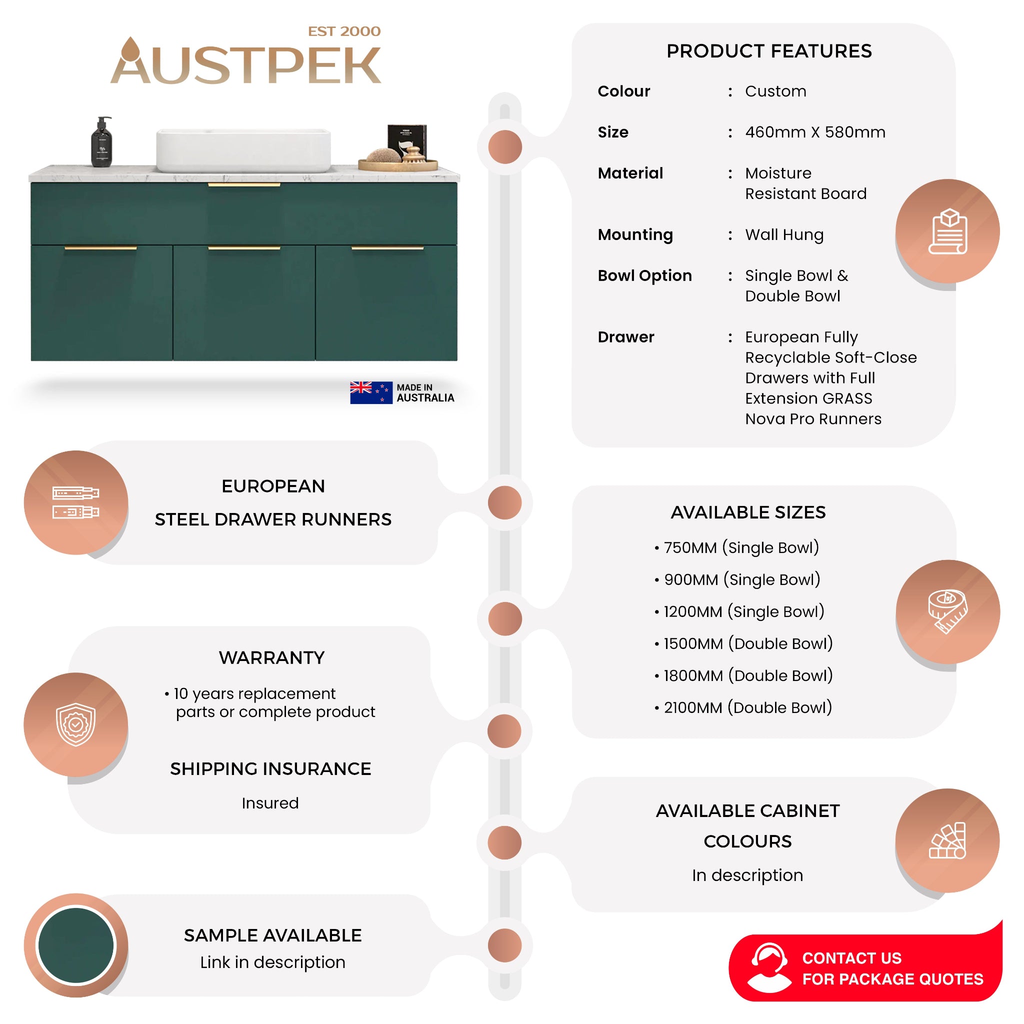 TIMBERLINE TAYLOR CUSTOM WALL HUNG VANITY (ALL SIZING)