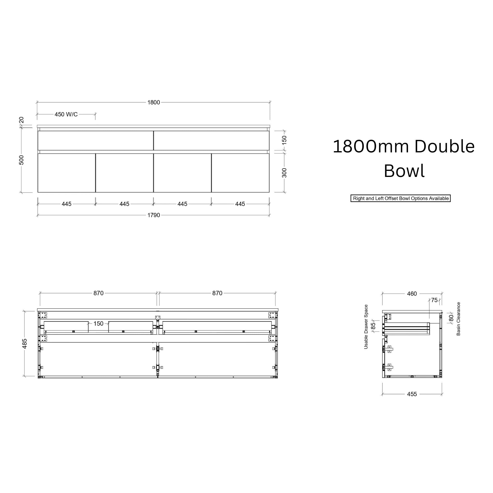 TIMBERLINE TAYLOR CUSTOM WALL HUNG VANITY (ALL SIZING)