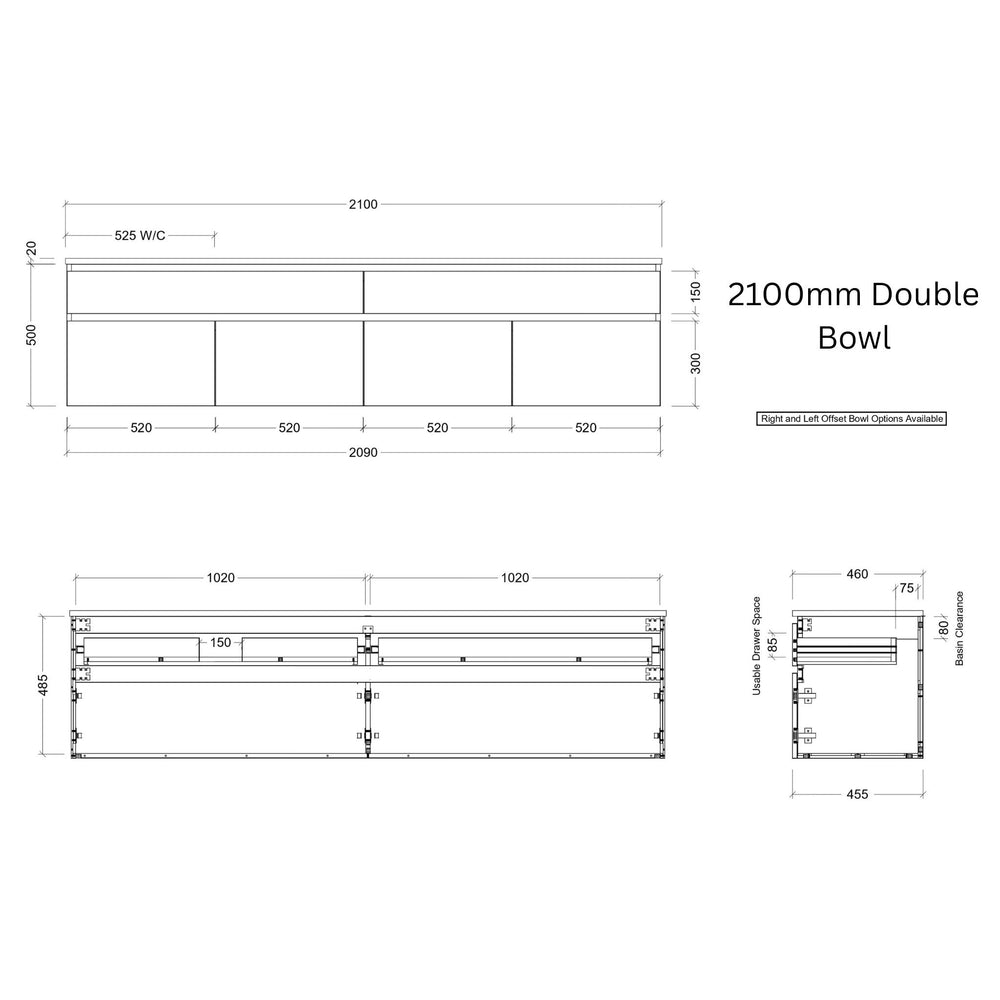 TIMBERLINE TAYLOR CUSTOM WALL HUNG VANITY (ALL SIZING)