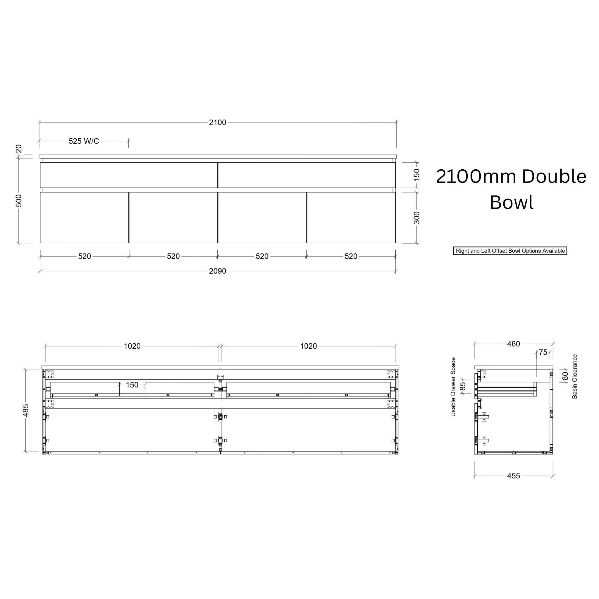 TIMBERLINE TAYLOR CUSTOM WALL HUNG VANITY (ALL SIZING)