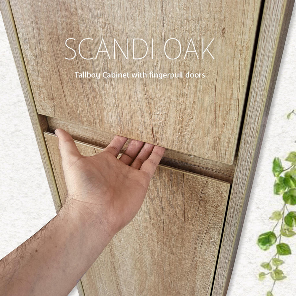 FIENZA EDGE FLOOR STANDING TALL BOY ON KICKBOARD SCANDI OAK 350X1520MM