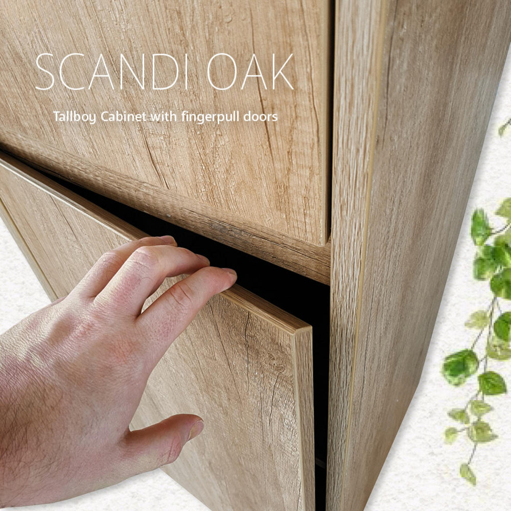 FIENZA EDGE FLOOR STANDING TALL BOY ON KICKBOARD SCANDI OAK 350X1520MM