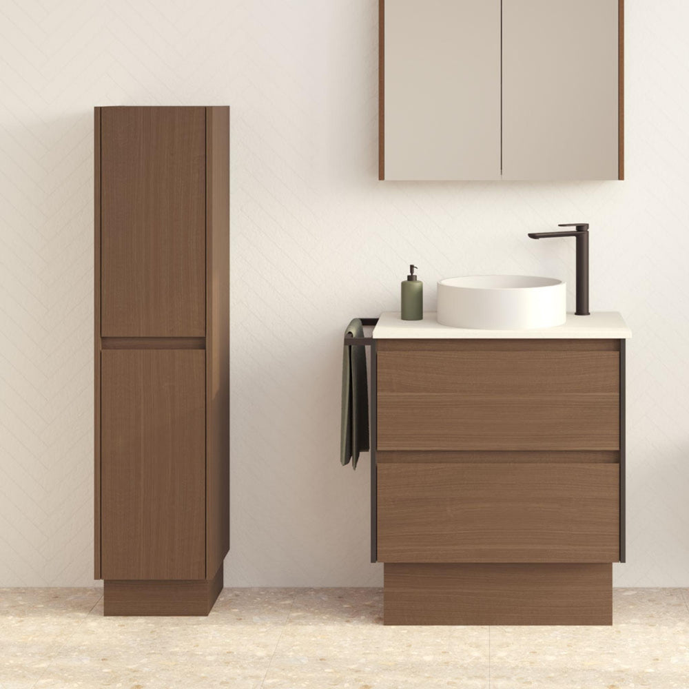 FIENZA EDGE FLOOR STANDING TALL BOY ON KICKBOARD WALNUT 350X1520MM