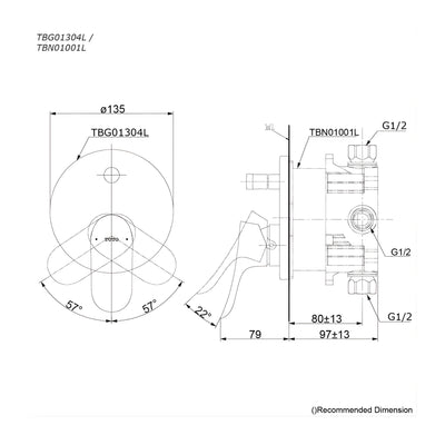 TOTO GO SHOWER MIXER WITH DIVERTER FULL KIT 135MM CHROME