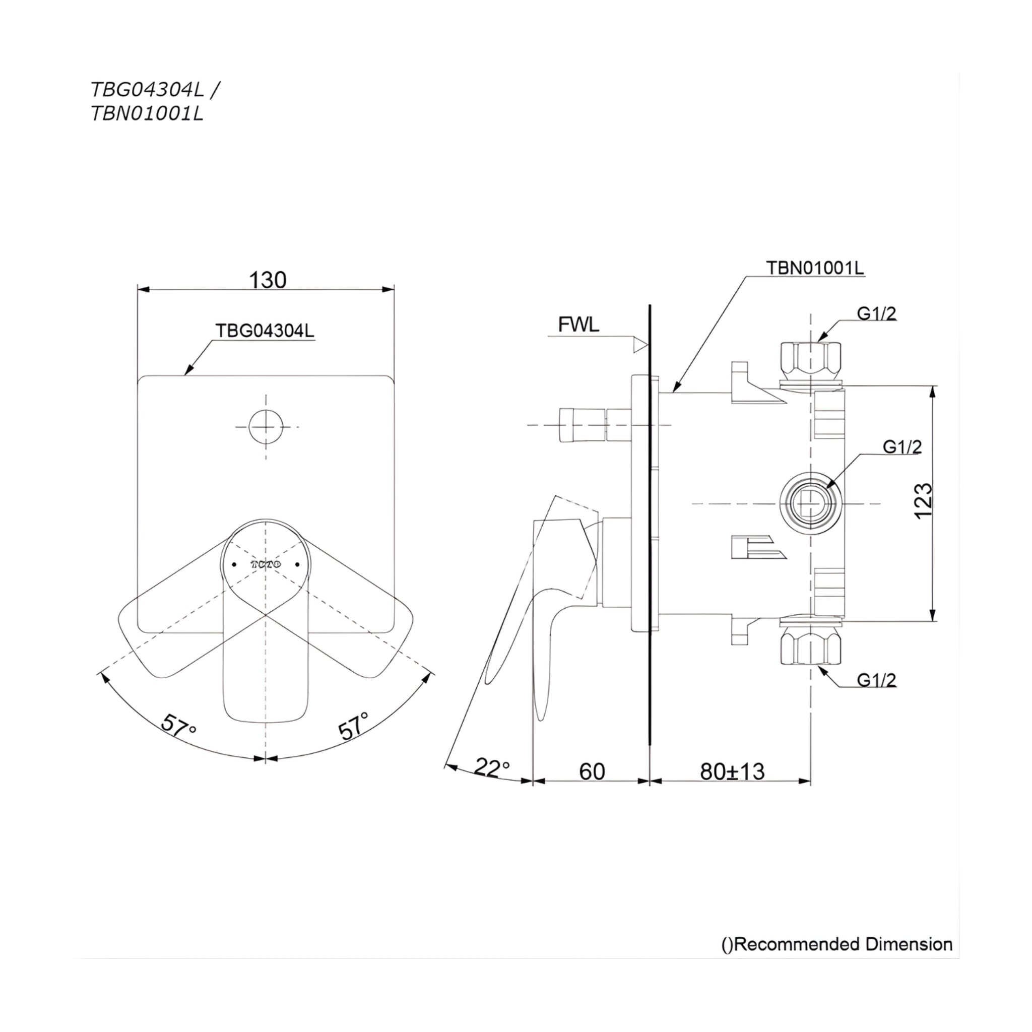 TOTO GA SHOWER MIXER WITH DIVERTER FULL KIT 130MM BRUSHED BRONZE