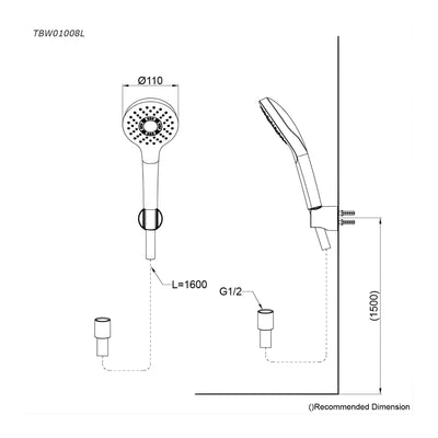 TOTO G SELECTION ROUND 1-MODE HAND SHOWER WITH HOSE 110MM CHROME