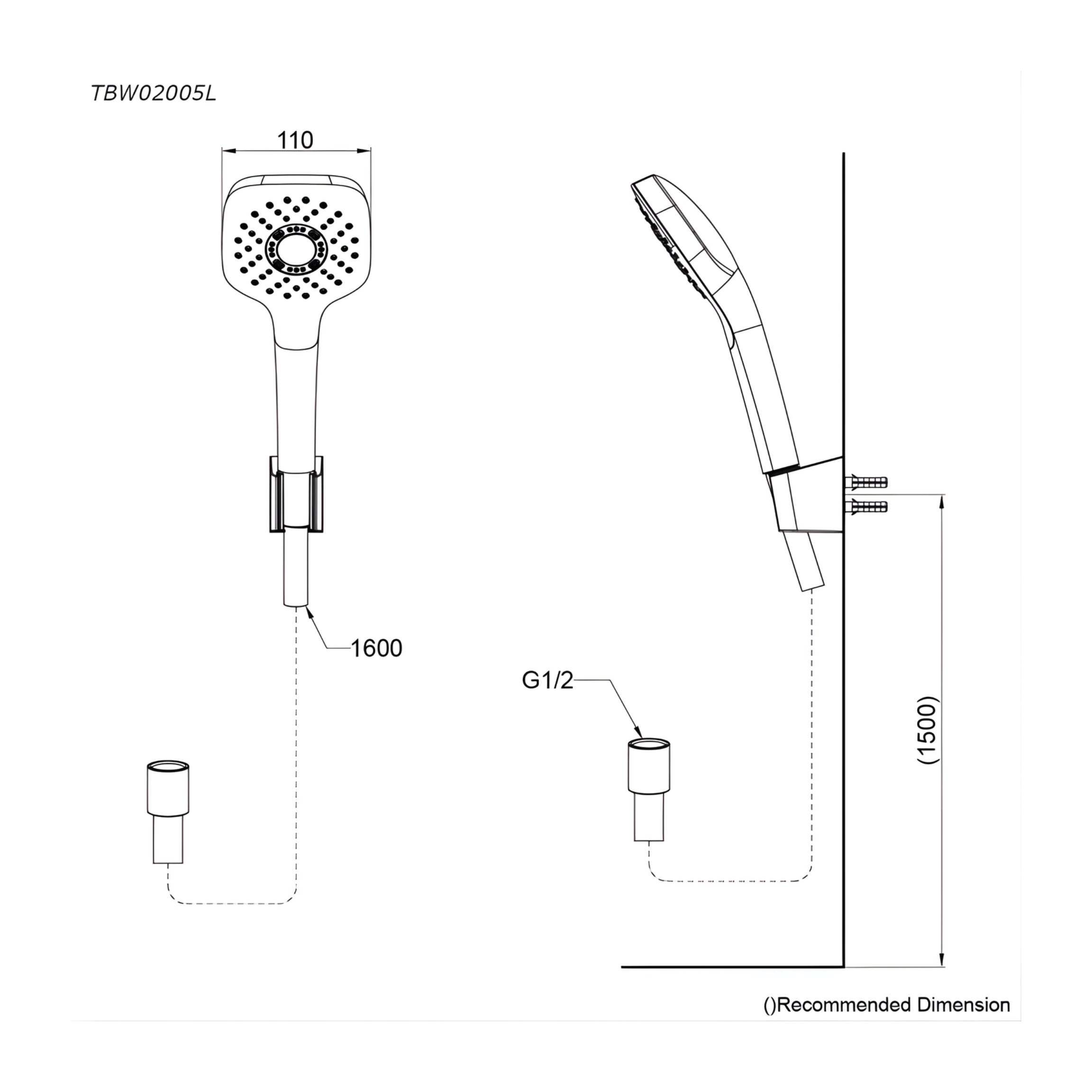 TOTO G SELECTION SQUARE 1-MODE HAND SHOWER WITH HOSE 110MM BRUSHED FRENCH GOLD