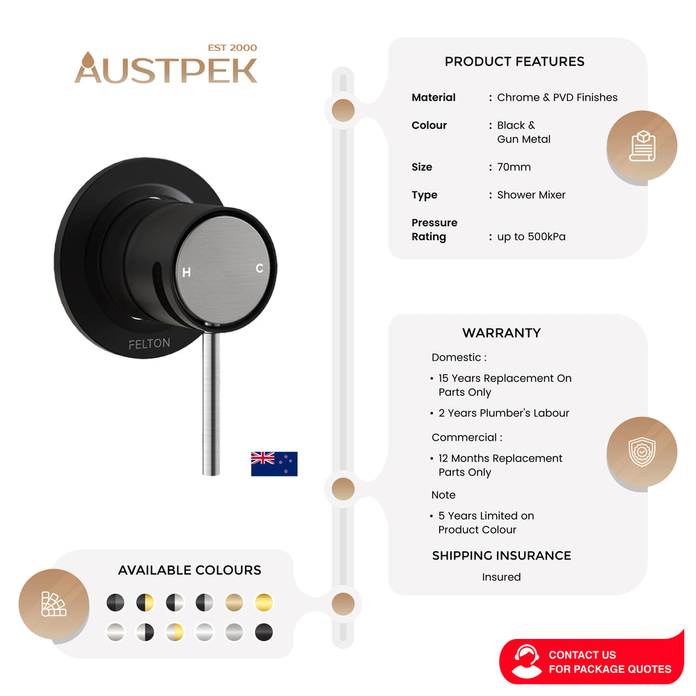 FELTON TATE SHOWER MIXER BLACK AND GUN METAL