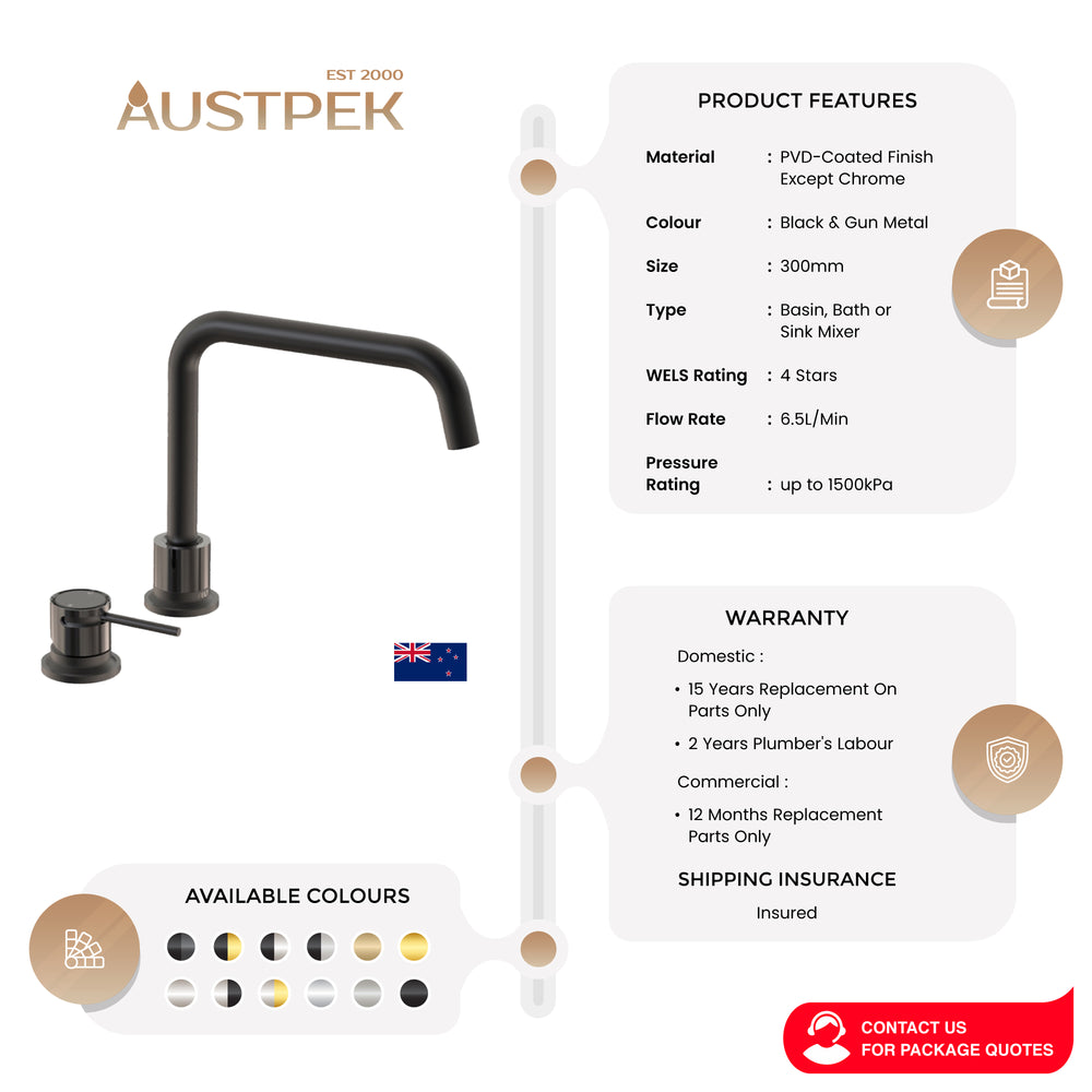 FELTON TATE DECK MOUNTED MIXER 300MM BLACK AND GUN METAL