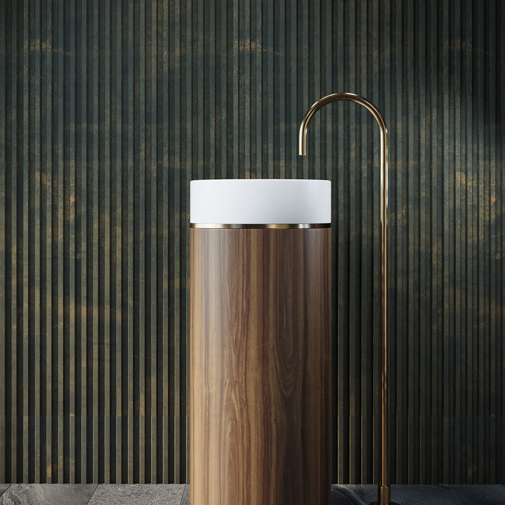 BELBAGNO TESORO FREESTANDING PEDESTAL BASIN BRUSHED BRASS 380MM X 850MM