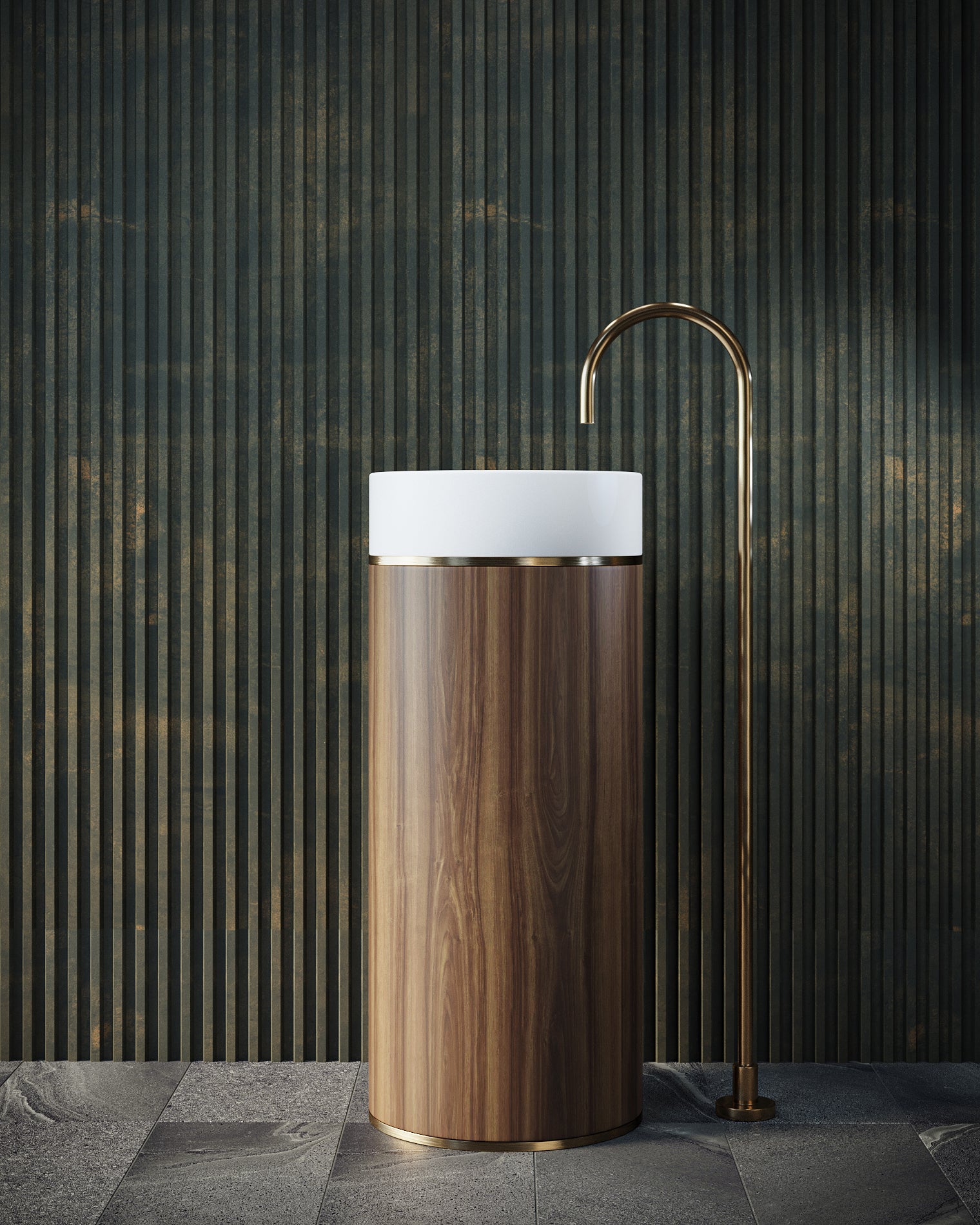 BELBAGNO TESORO FREESTANDING PEDESTAL BASIN BRUSHED BRASS 380MM X 850MM