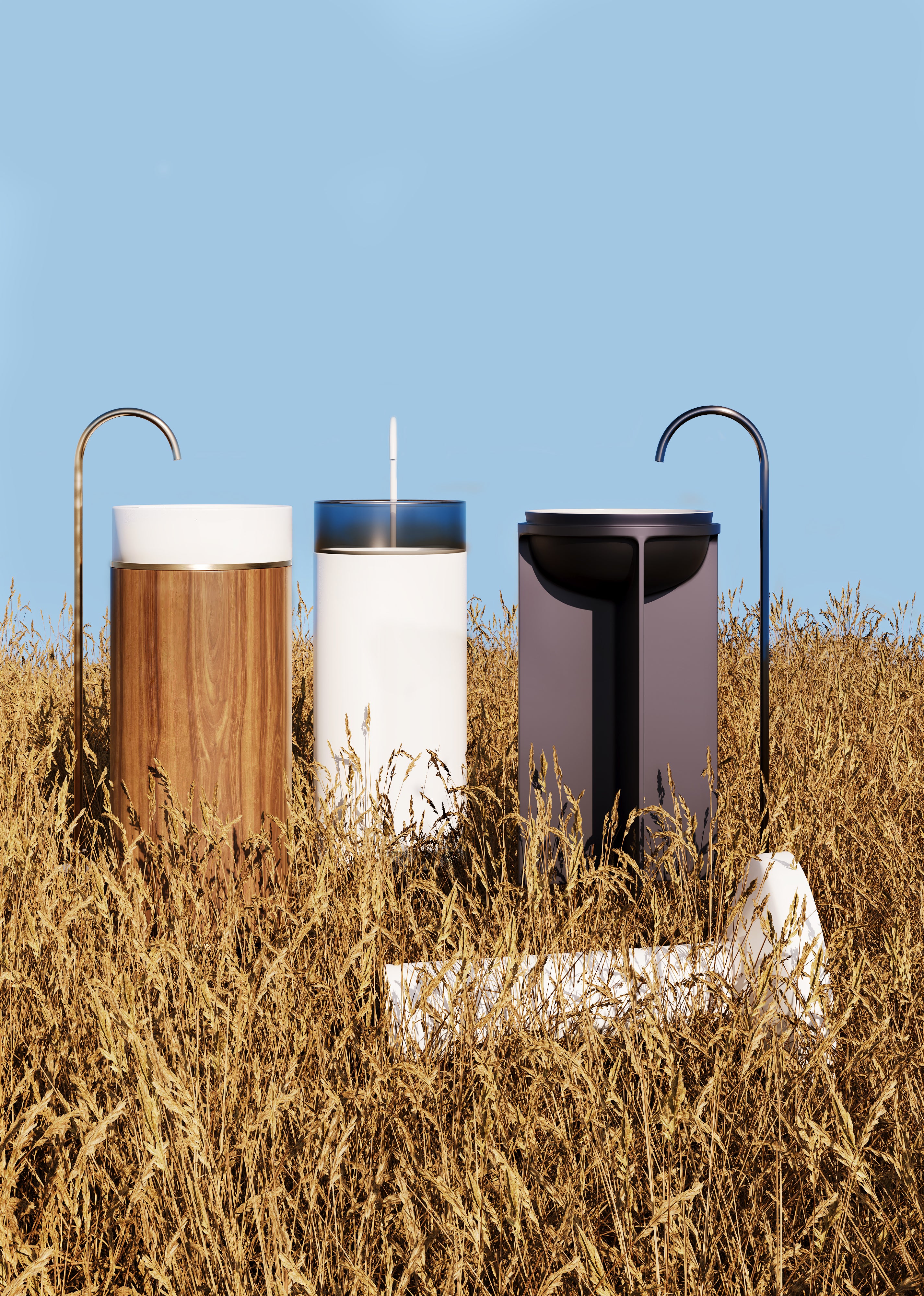 BELBAGNO TESORO FREESTANDING PEDESTAL BASIN BRUSHED BRASS 380MM X 850MM