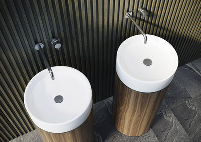 BELBAGNO TESORO FREESTANDING PEDESTAL BASIN BRUSHED GUN METAL 380MM X 850MM