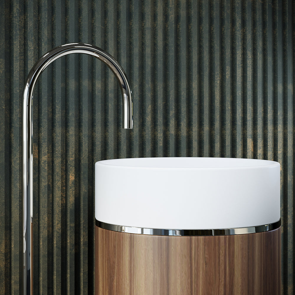 BELBAGNO TESORO FREESTANDING PEDESTAL BASIN BRUSHED NICKEL 380MM X 850MM
