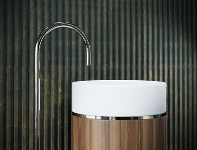 BELBAGNO TESORO FREESTANDING PEDESTAL BASIN BRUSHED NICKEL 380MM X 850MM