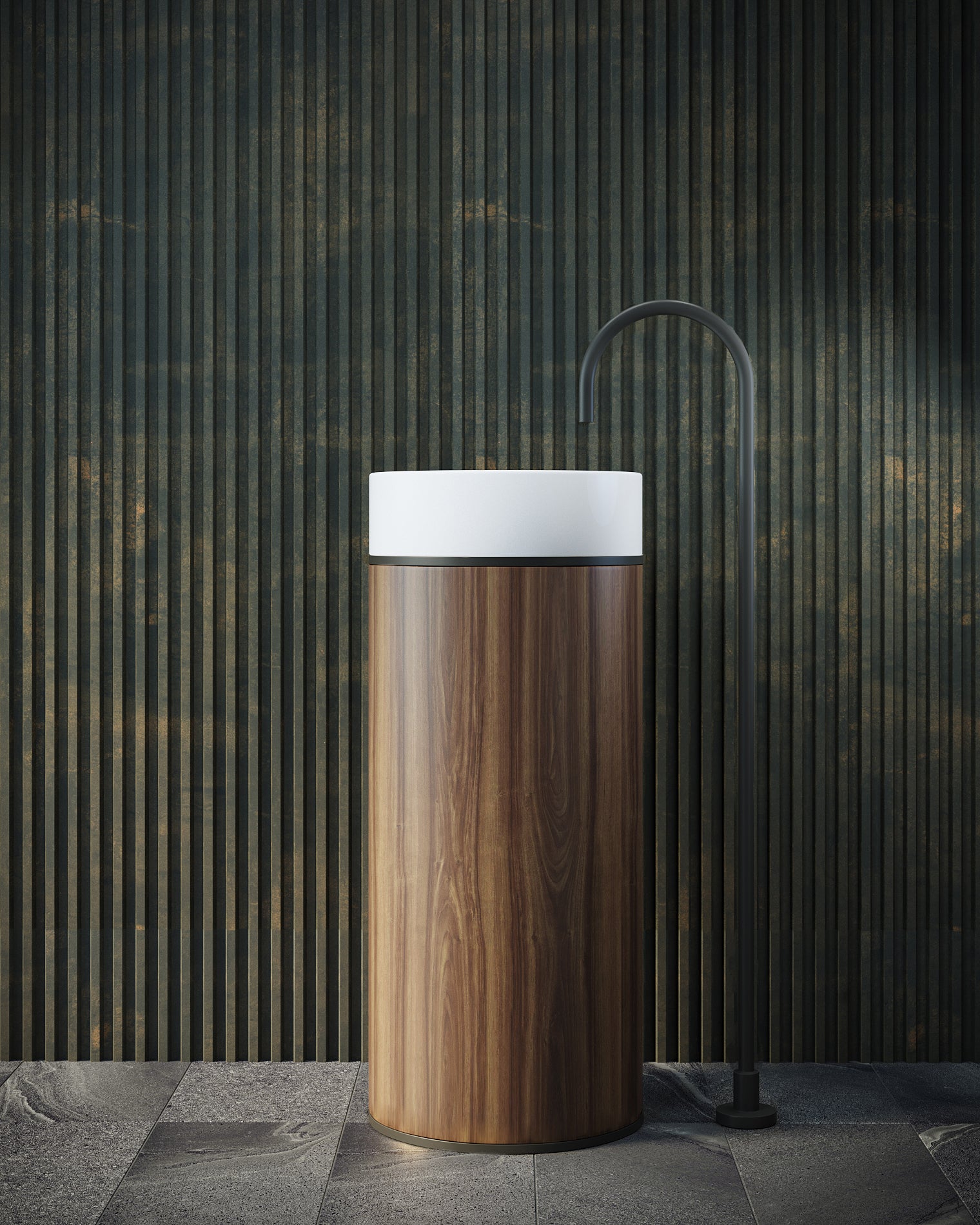 BELBAGNO TESORO FREESTANDING PEDESTAL BASIN MATTE BLACK 380MM X 850MM