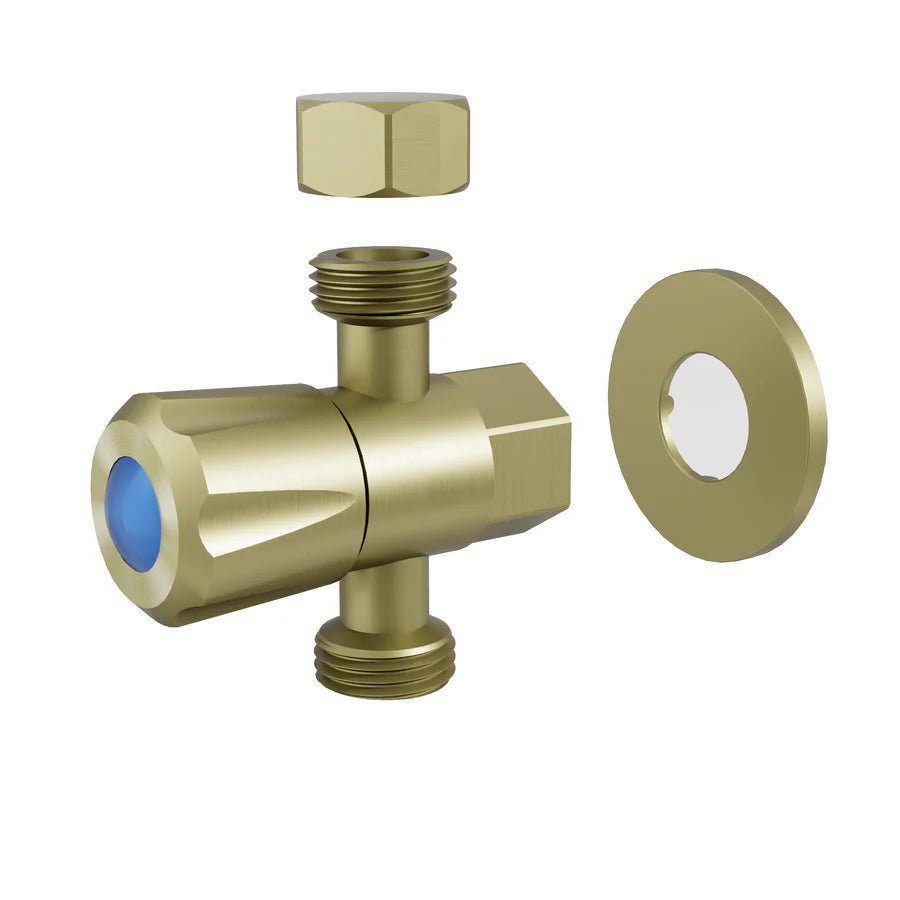 AMOZA THREE WAY STOP TAP WITH COVER PLATE BRUSHED GOLD