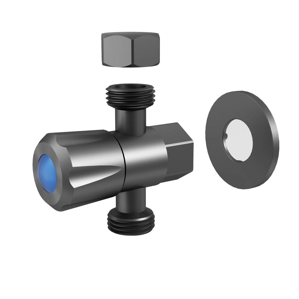 AMOZA THREE WAY STOP TAP WITH COVER PLATE GUN METAL