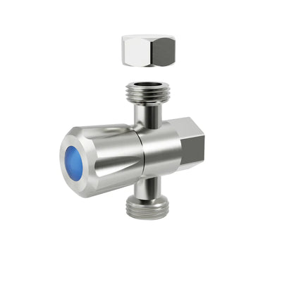 AMOZA LEAD FREE THREE WAY STOP TAP WITH BRUSHED STAINLESS STEEL