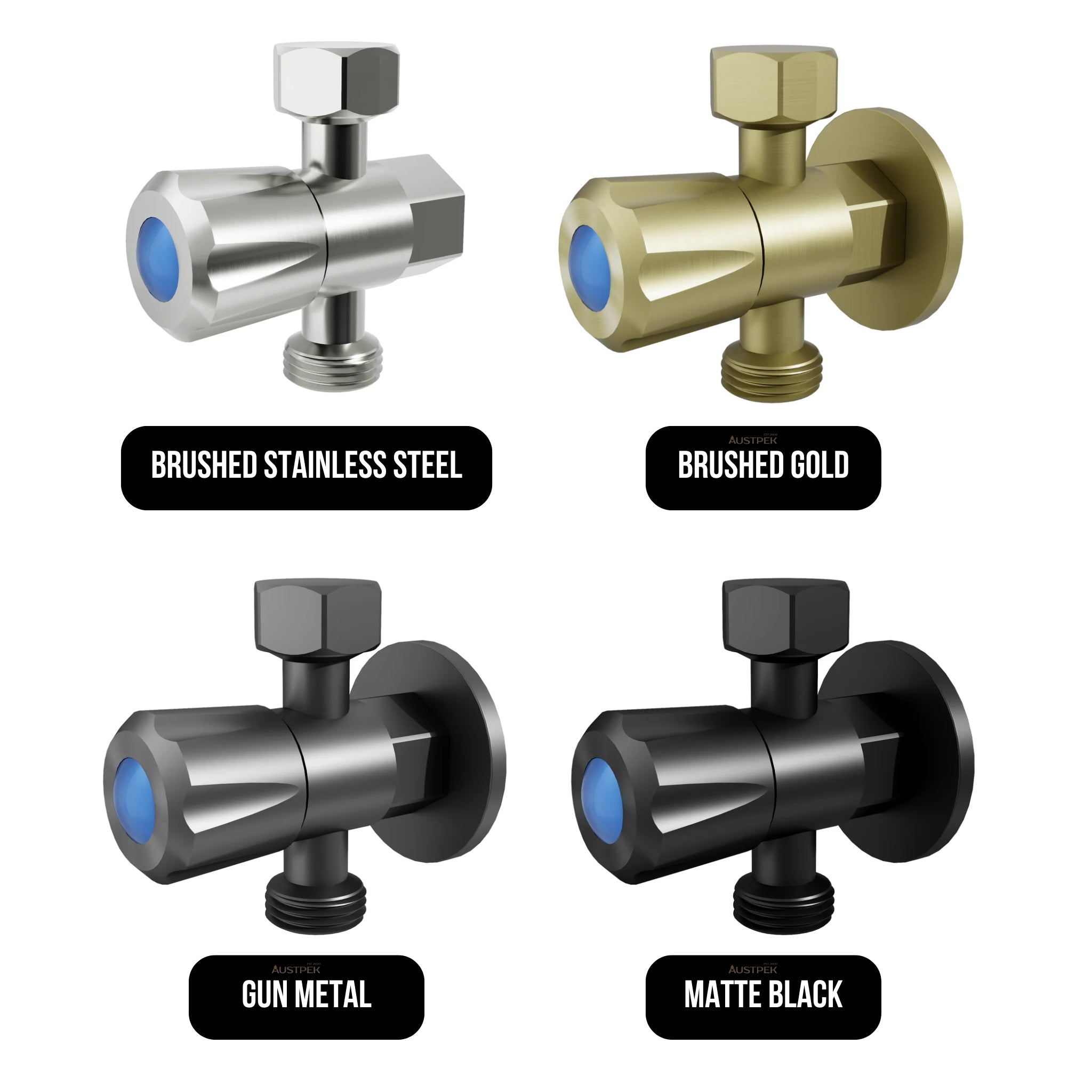 AMOZA LEAD FREE THREE WAY STOP TAP WITH BRUSHED STAINLESS STEEL