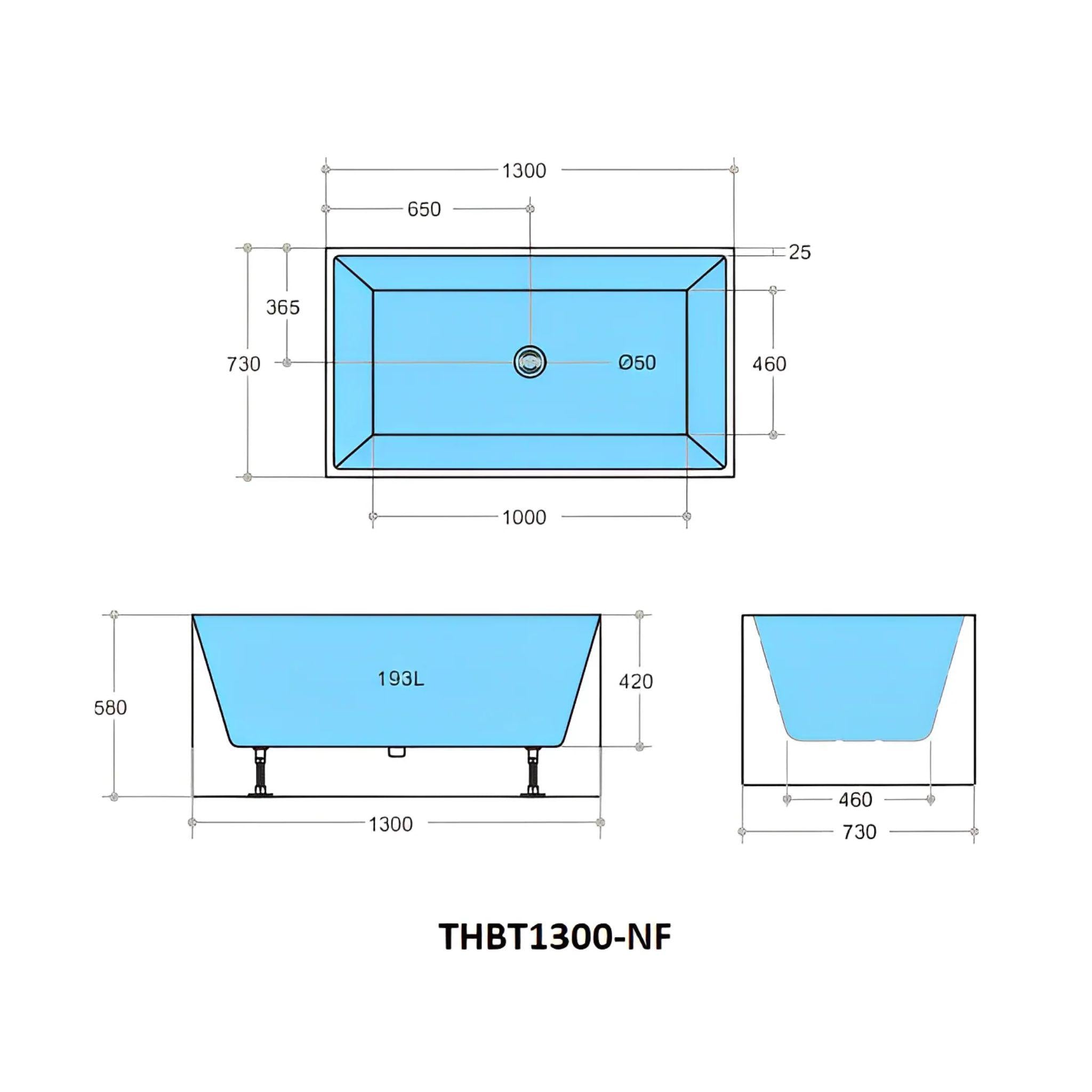 POSEIDON THEO BACK TO WALL BATH NON OVERFLOW GLOSS WHITE (AVAILABLE IN 1000MM, 1200MM, 1300MM, 1400MM, 1500MM AND 1700MM)