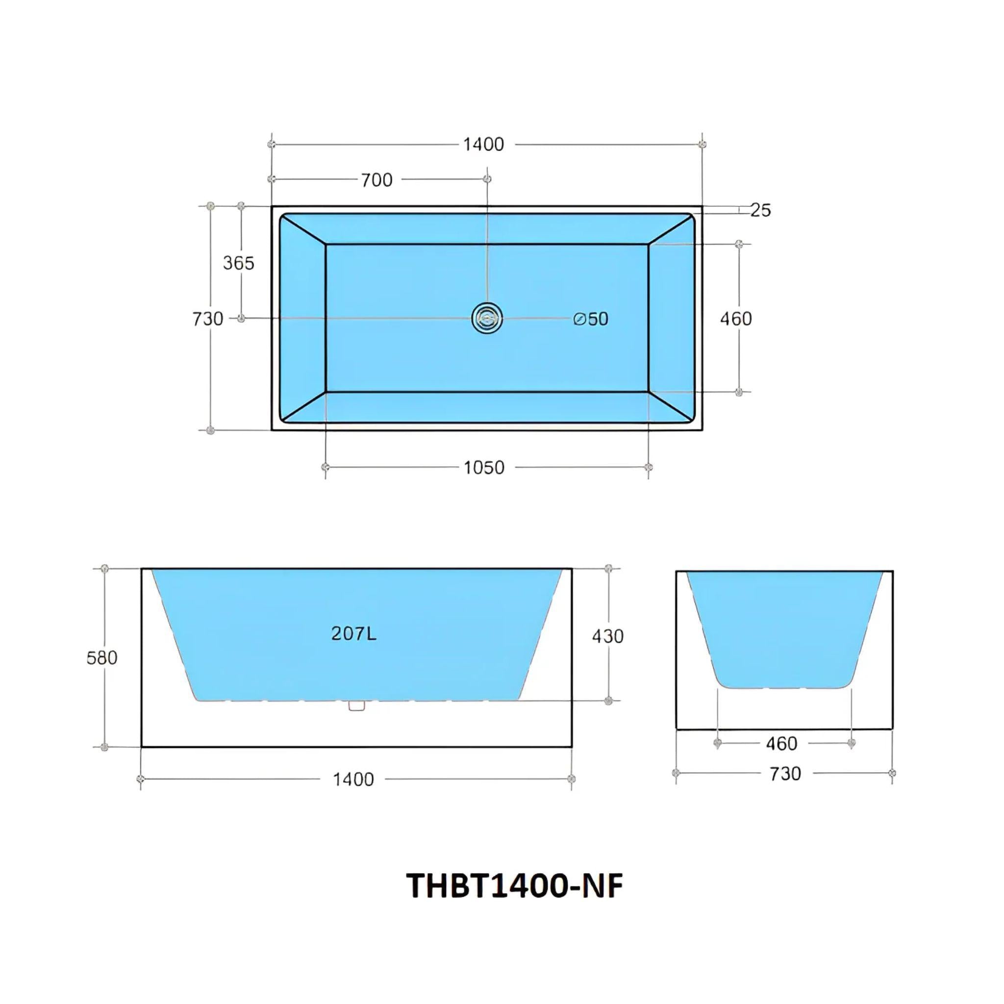 POSEIDON THEO BACK TO WALL BATH NON OVERFLOW GLOSS WHITE (AVAILABLE IN 1000MM, 1200MM, 1300MM, 1400MM, 1500MM AND 1700MM)