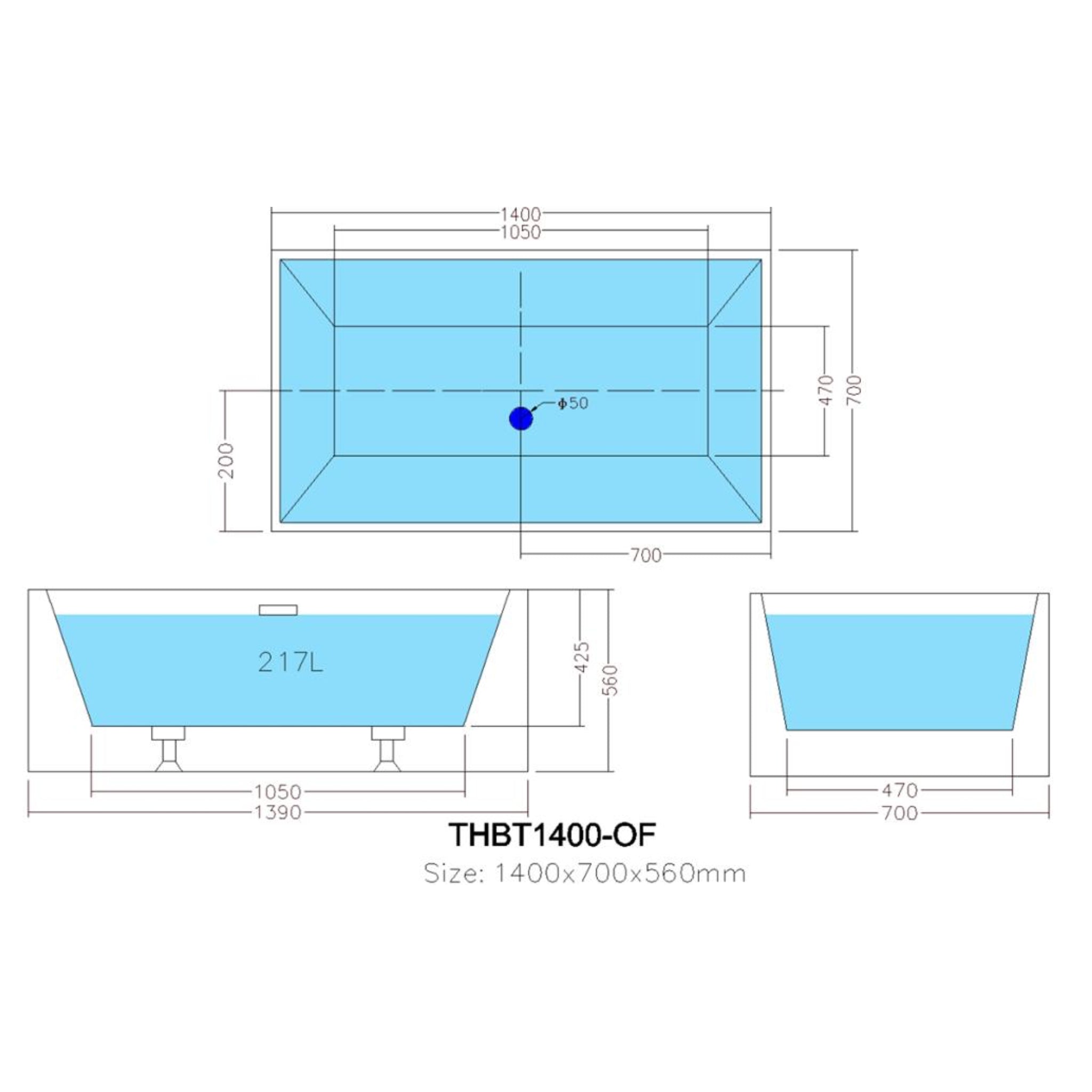 POSEIDON THEO BACK TO WALL BATHTUB GLOSS WHITE (AVAILABLE IN 1400MM AND 1690MM)