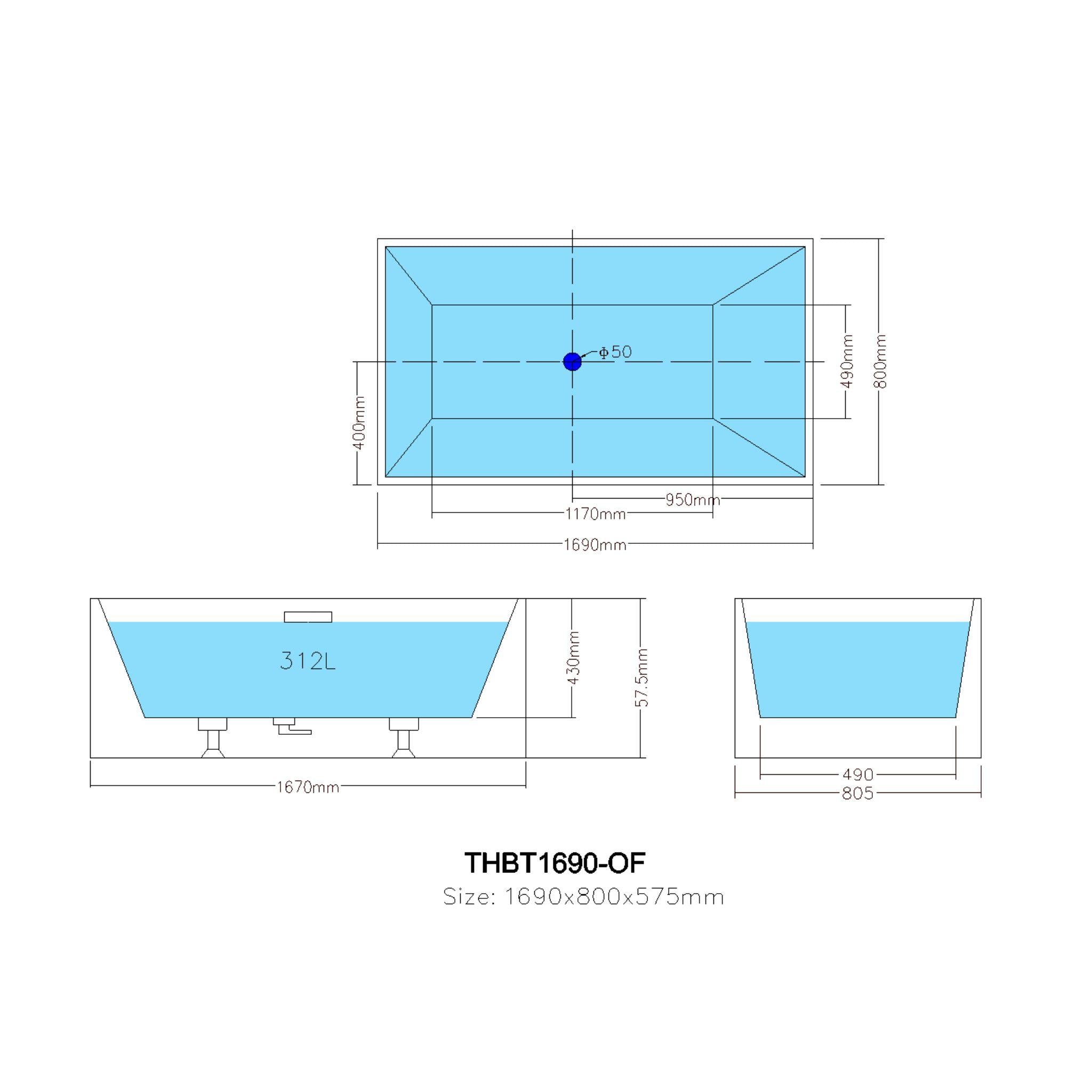 POSEIDON THEO BACK TO WALL BATHTUB GLOSS WHITE (AVAILABLE IN 1400MM AND 1690MM)