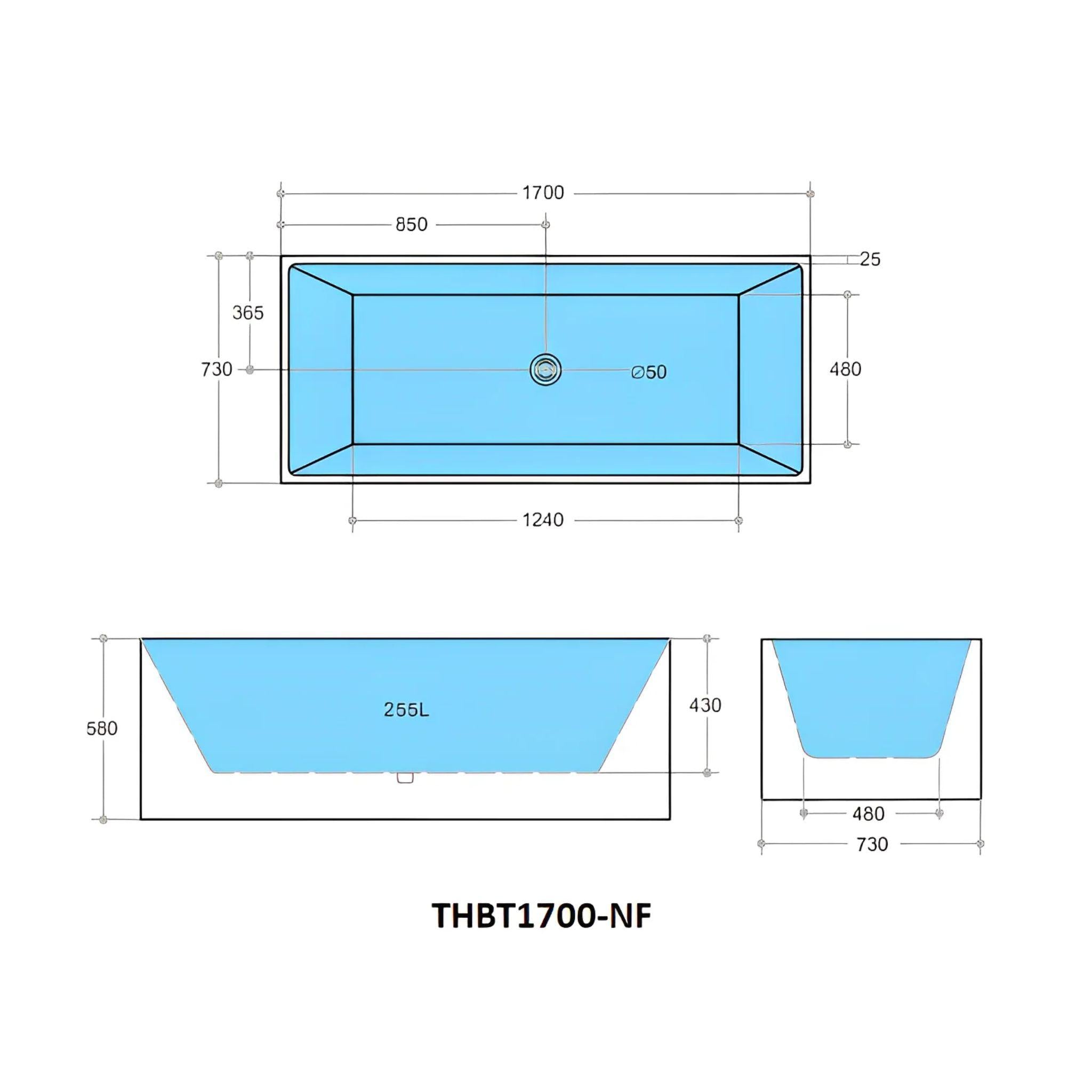 POSEIDON THEO BACK TO WALL BATH NON OVERFLOW GLOSS WHITE (AVAILABLE IN 1000MM, 1200MM, 1300MM, 1400MM, 1500MM AND 1700MM)