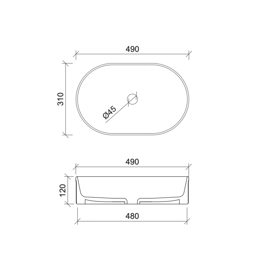 TIMBERLINE OVAL FLUTE ABOVE COUNTER BASIN GLOSS WHITE 490MM