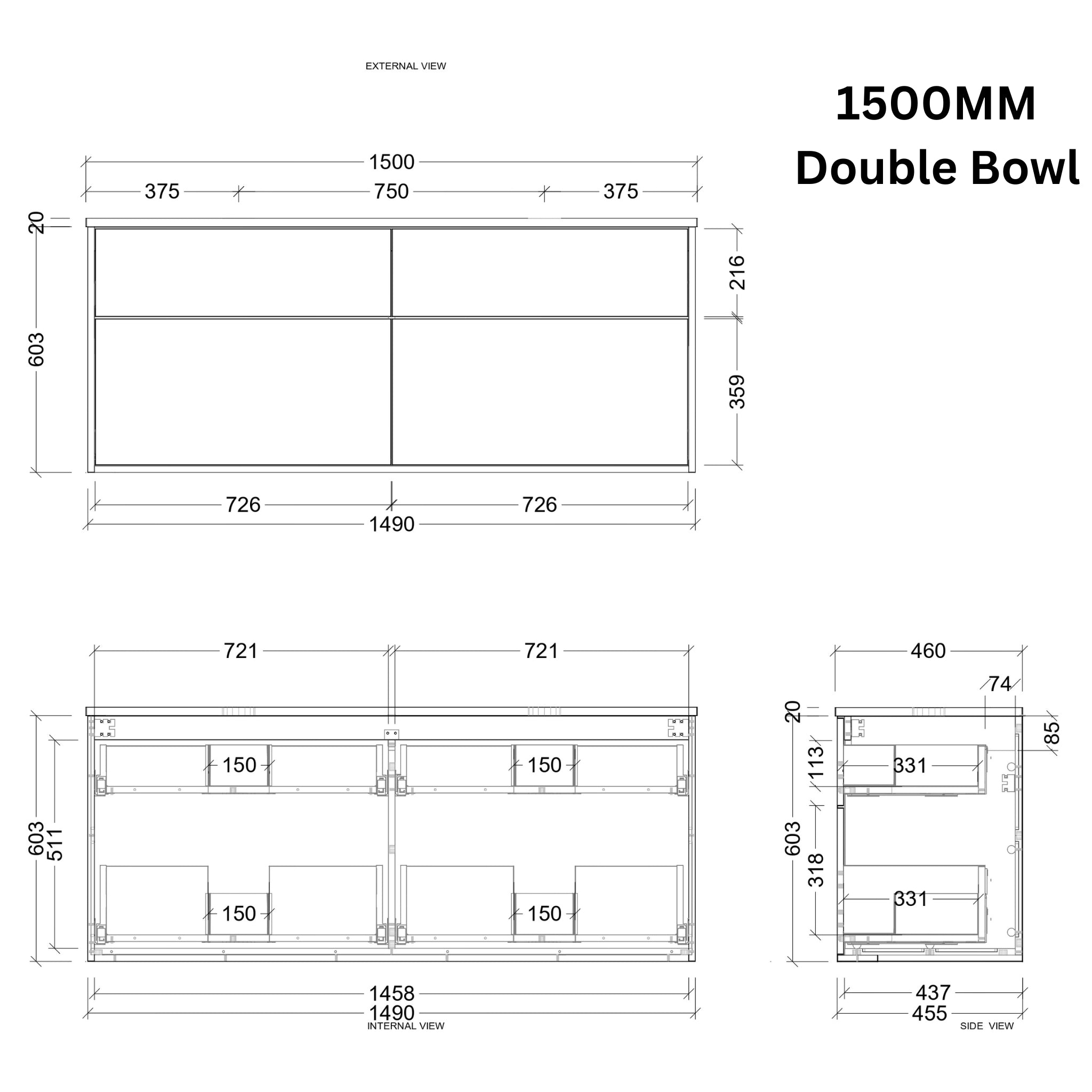 TIMBERLINE SAVOY CUSTOM WALL HUNG VANITY (ALL SIZING)
