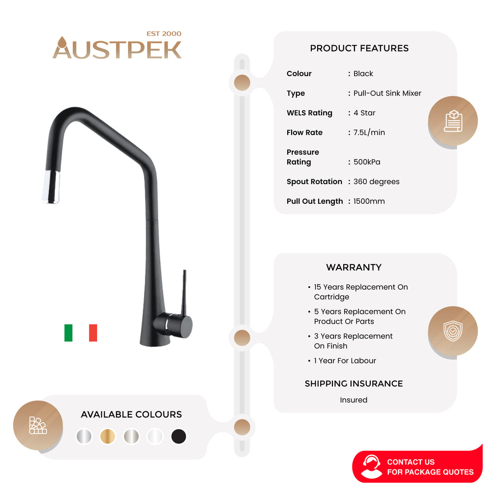 ARMANDO VICARIO LEAD FREE TINK-D PULL-OUT SINK MIXER BLACK