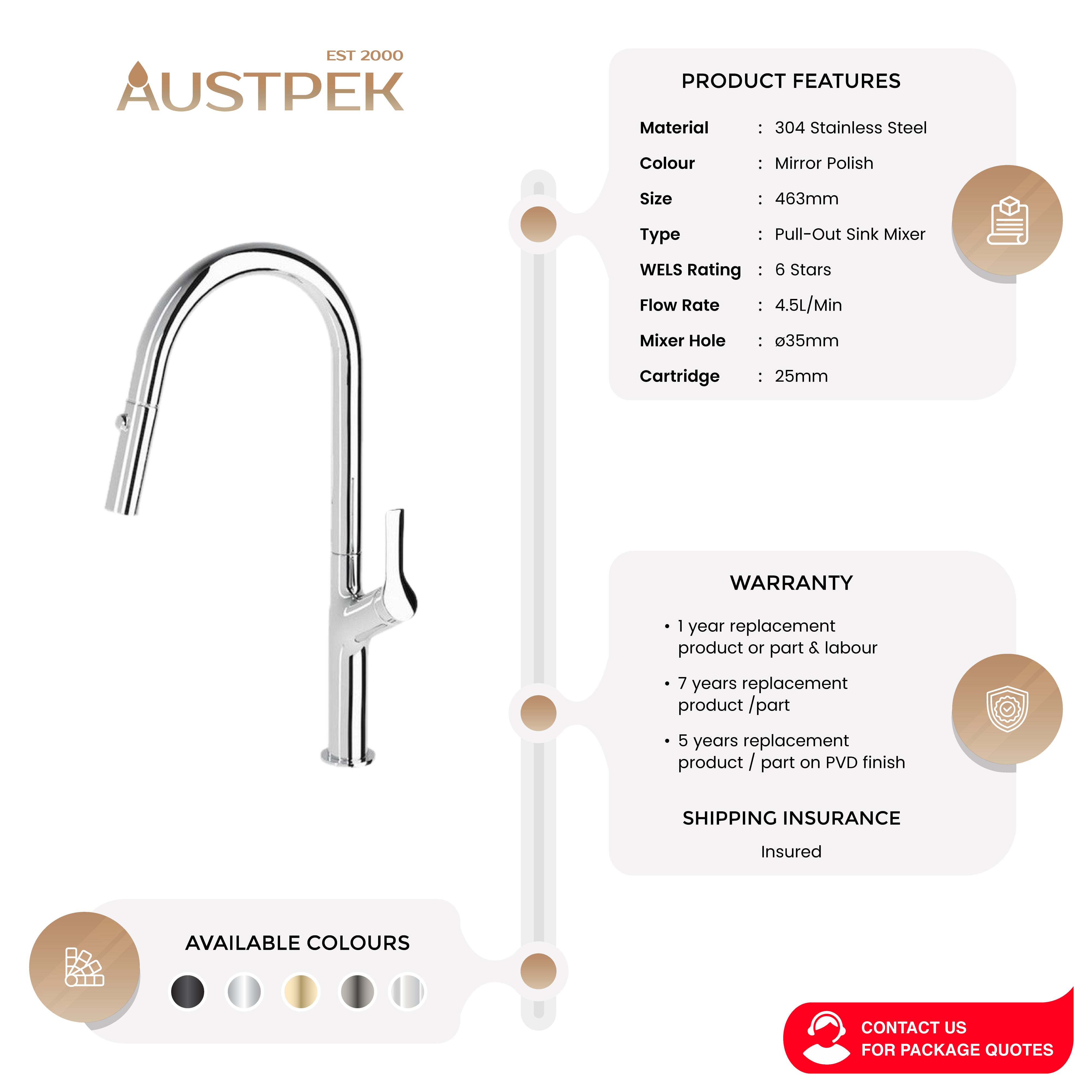 LINSOL TISH PULL-OUT SINK MIXER 463MM CHROME