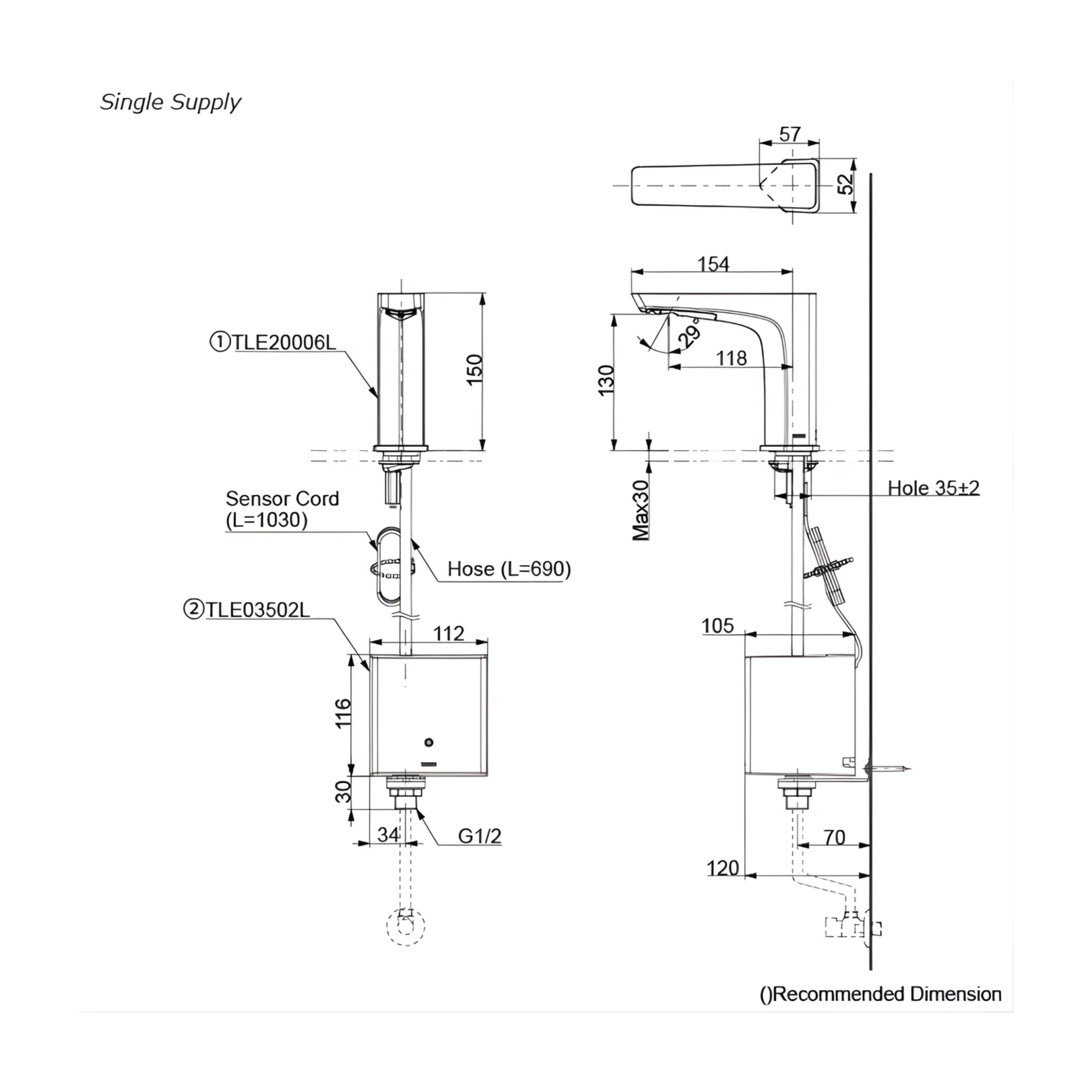 TOTO GE TOUCHLESS DECK MOUNTED BASIN MIXER 150MM CHROME