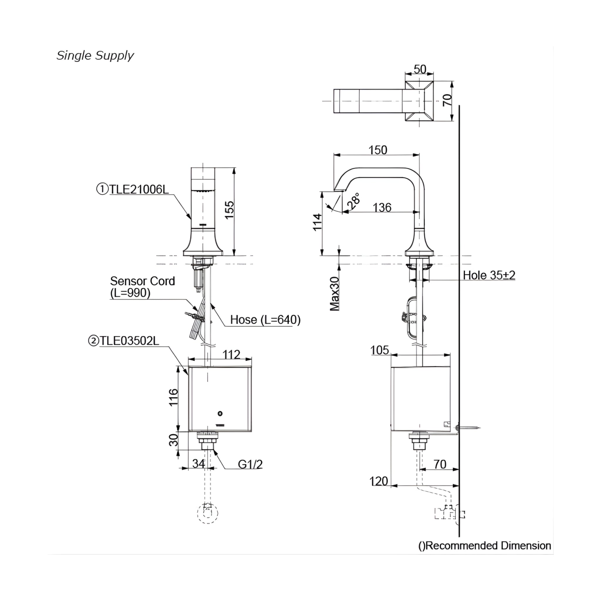 TOTO GC TOUCHLESS DECK MOUNTED BASIN MIXER 155MM CHROME