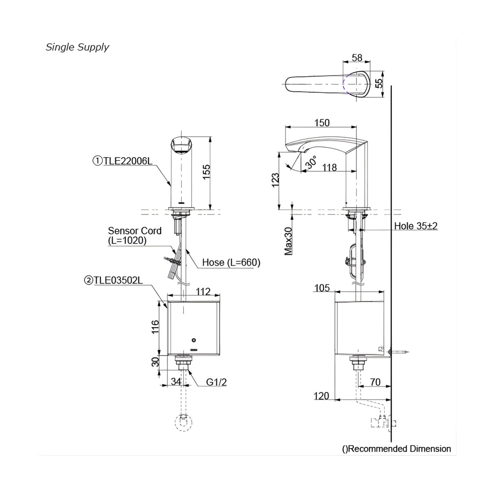 TOTO GM TOUCHLESS DECK MOUNTED BASIN MIXER 155MM CHROME