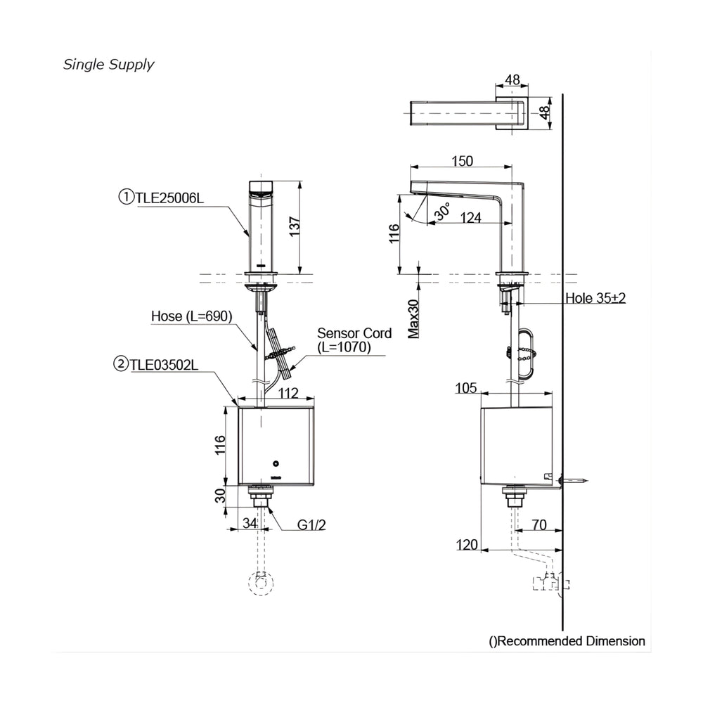 TOTO TOUCHLESS DECK MOUNTED BASIN MIXER 137MM CHROME