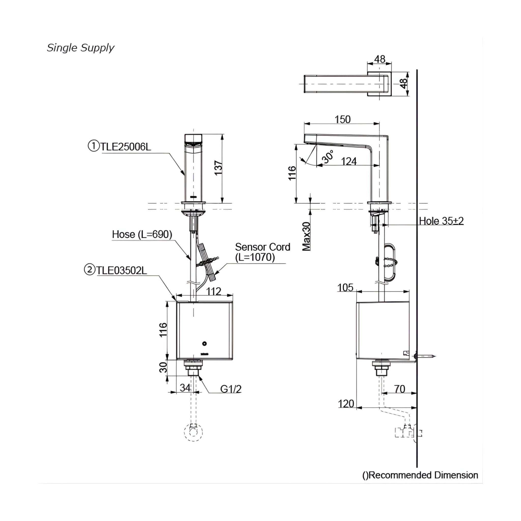 TOTO TOUCHLESS DECK MOUNTED BASIN MIXER 137MM CHROME