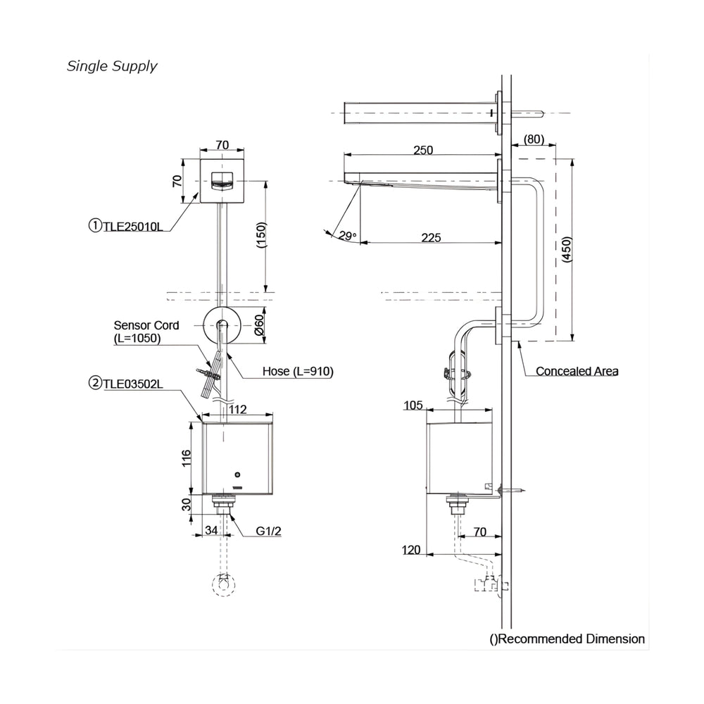 TOTO TOUCHLESS WALL BASIN SPOUT 250MM CHROME