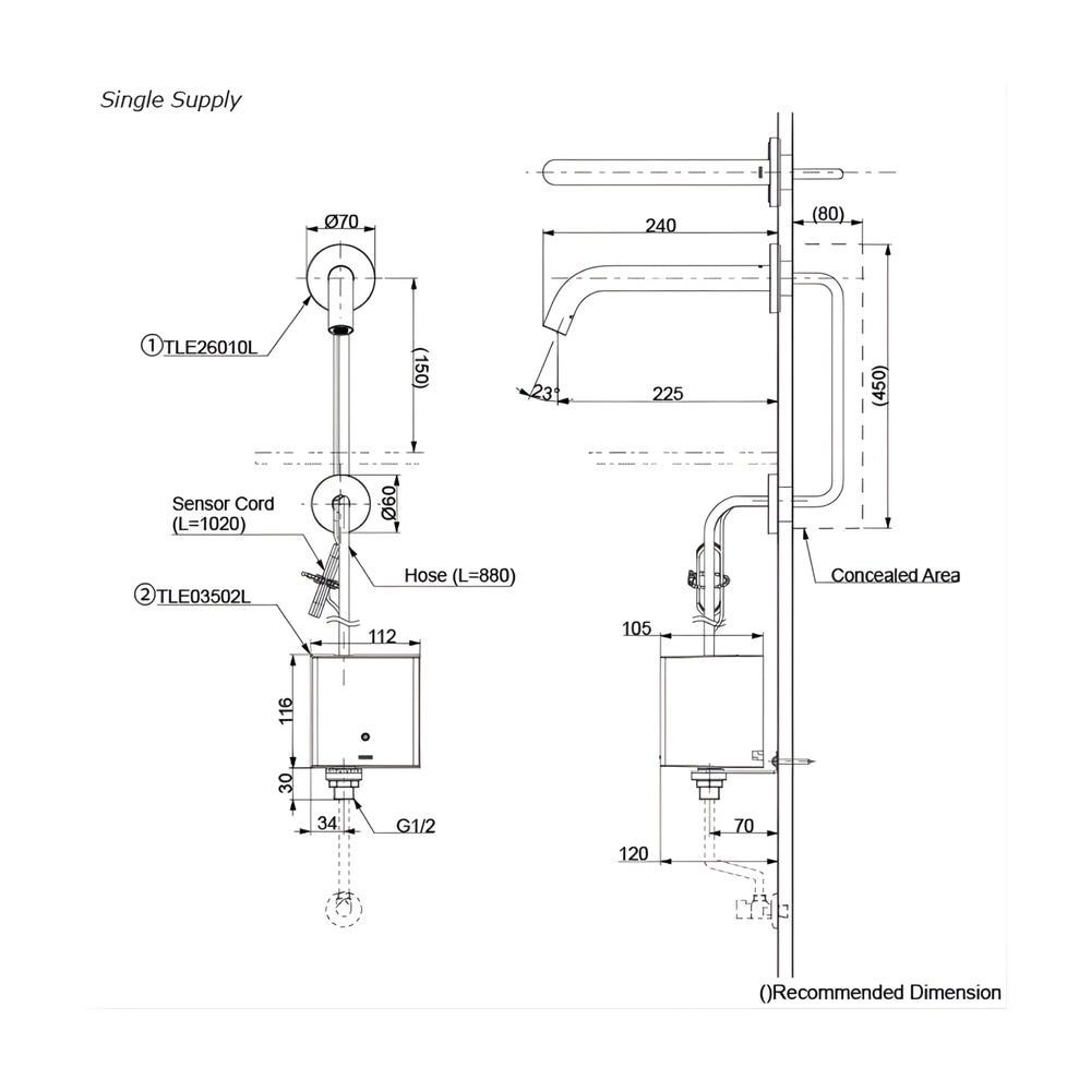 TOTO TOUCHLESS WALL BASIN SPOUT 240MM CHROME