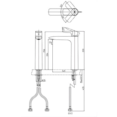 TOTO GA TALL BASIN MIXER 259MM CHROME