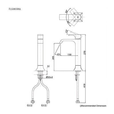 TOTO GC TALL BASIN MIXER 270MM CHROME