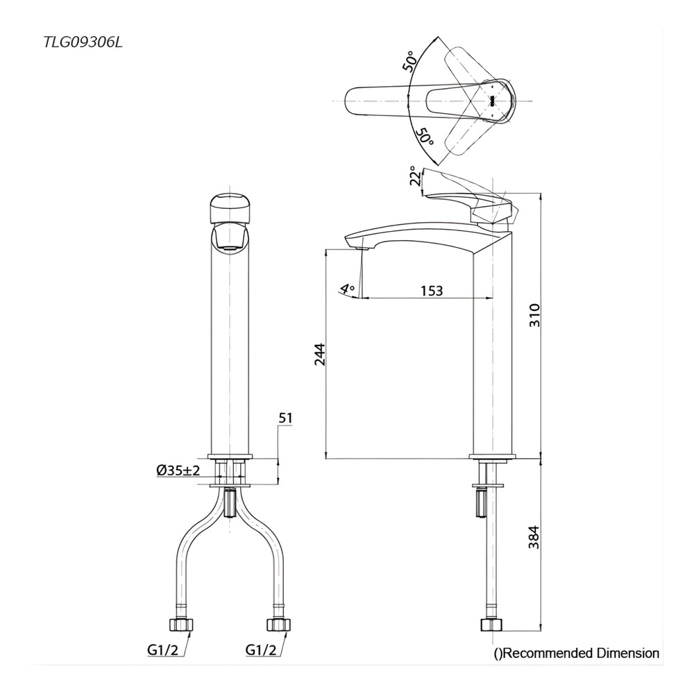 TOTO GM TALL BASIN MIXER 310MM CHROME