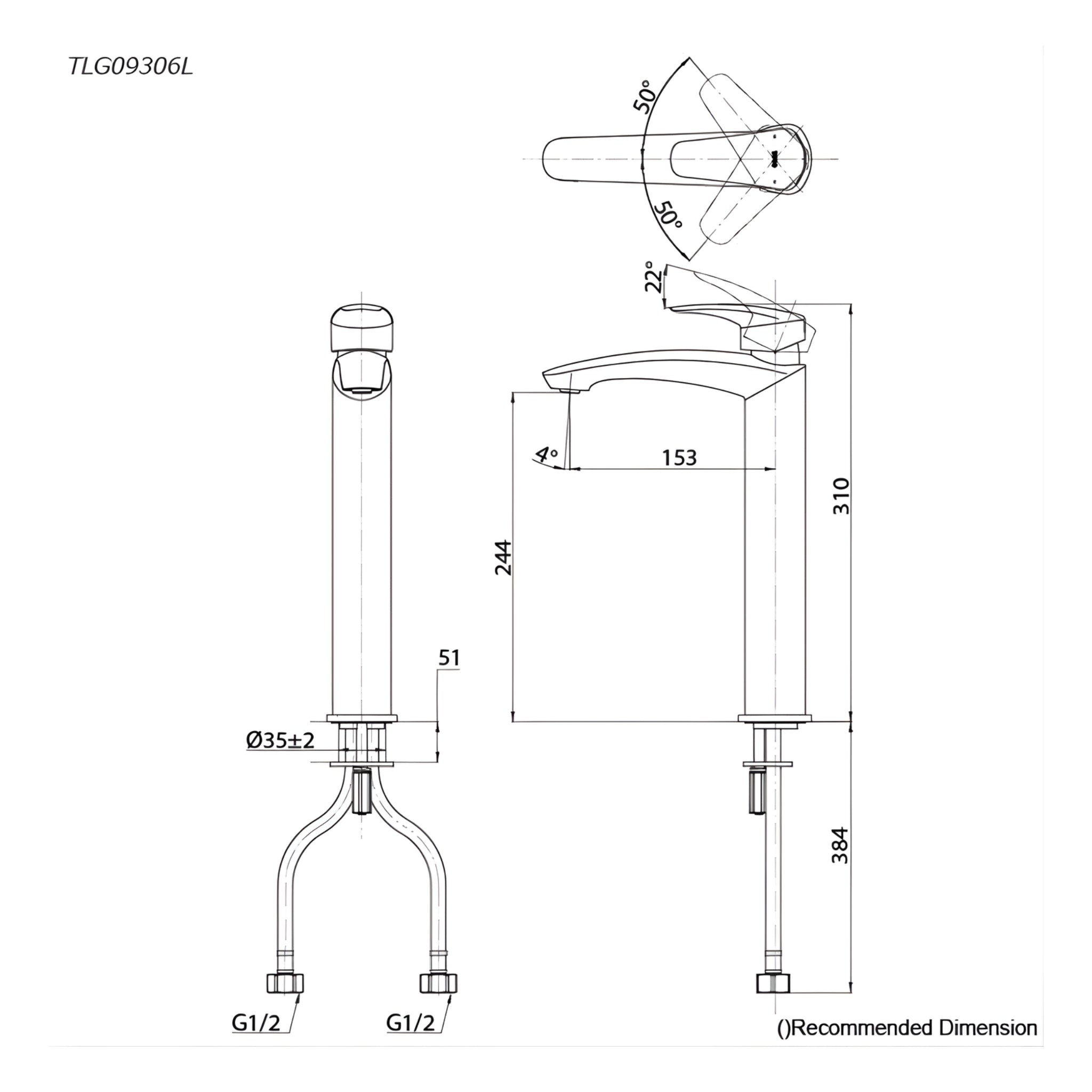 TOTO GM TALL BASIN MIXER 310MM CHROME